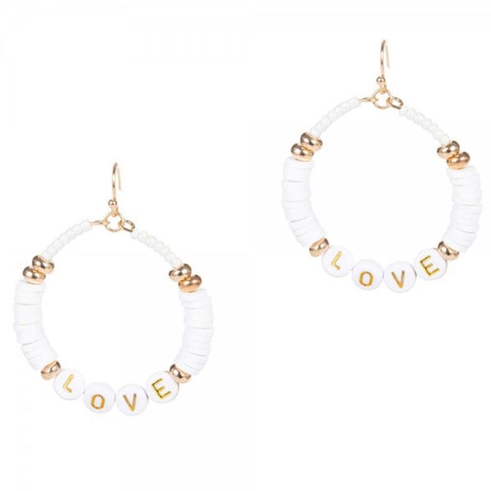 LOVE Letter Bead & Heishi Drop Earrings | Ivory | Boho Message Jewelry